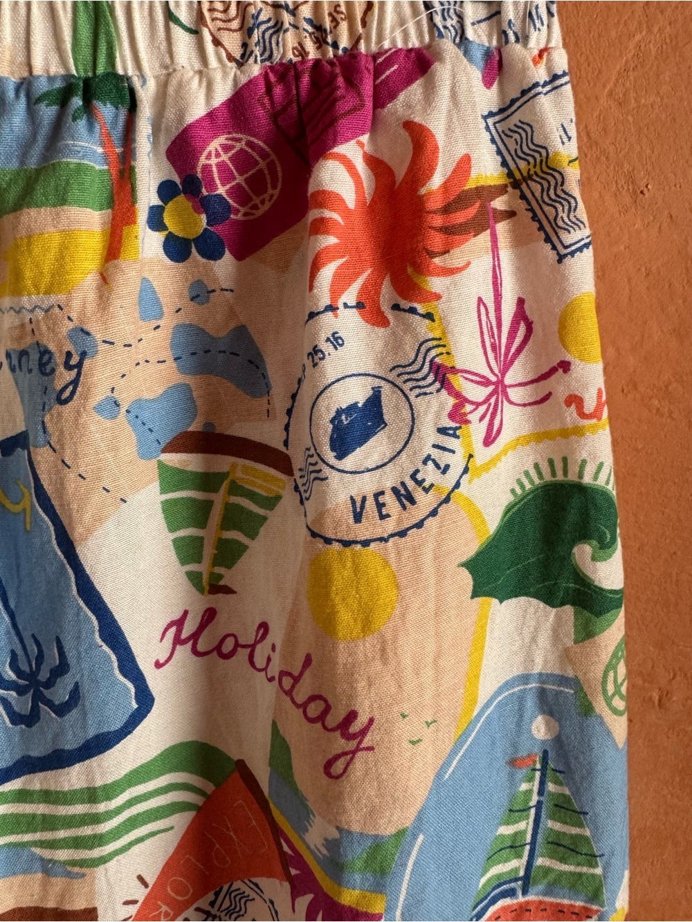 GOA Beachwear by Japna Linen Blend Vacation Print Crop Top Wide Leg Pants Set L - Picture 3 of 8